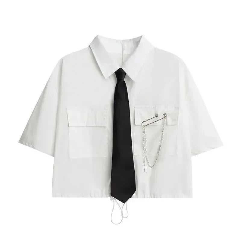 2025 Women'S Summer New in Fashion Irregular Dress Matching Set Korean Elegant Short Sleeve Shirt+Strap Skirt Two Piece Suit