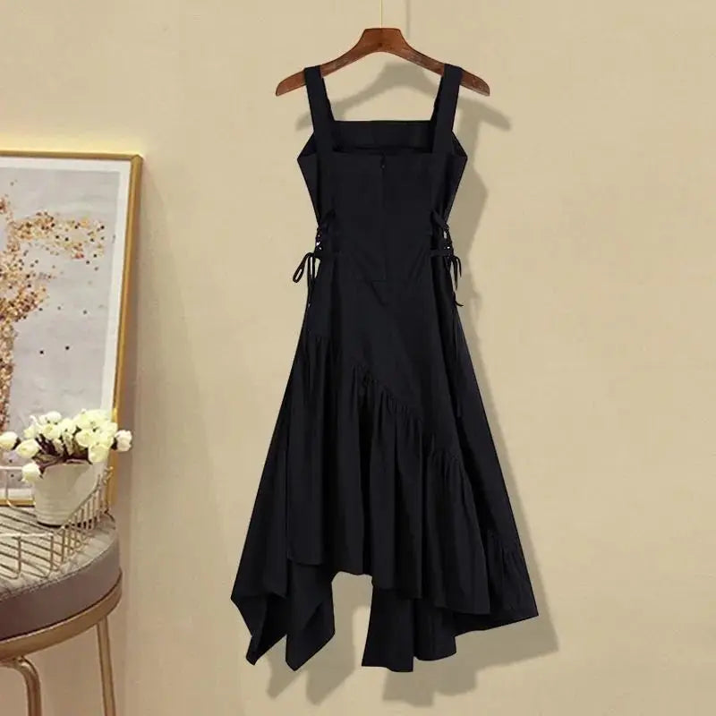2025 Women'S Summer New in Fashion Irregular Dress Matching Set Korean Elegant Short Sleeve Shirt+Strap Skirt Two Piece Suit
