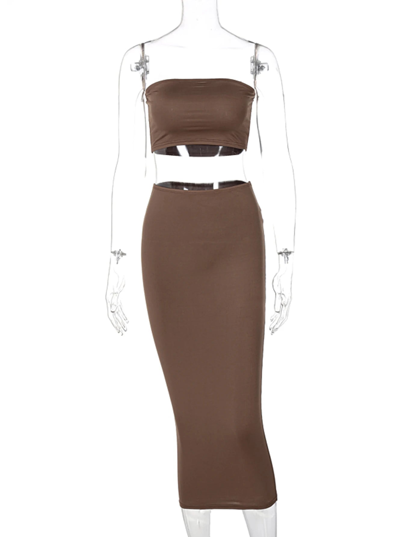 Women Elegant 2 Pcs Sets Strapless Sexy Tube Crop Tank Top Maxi Skirt 2025 Summer Women Casual Clothes Party Festival